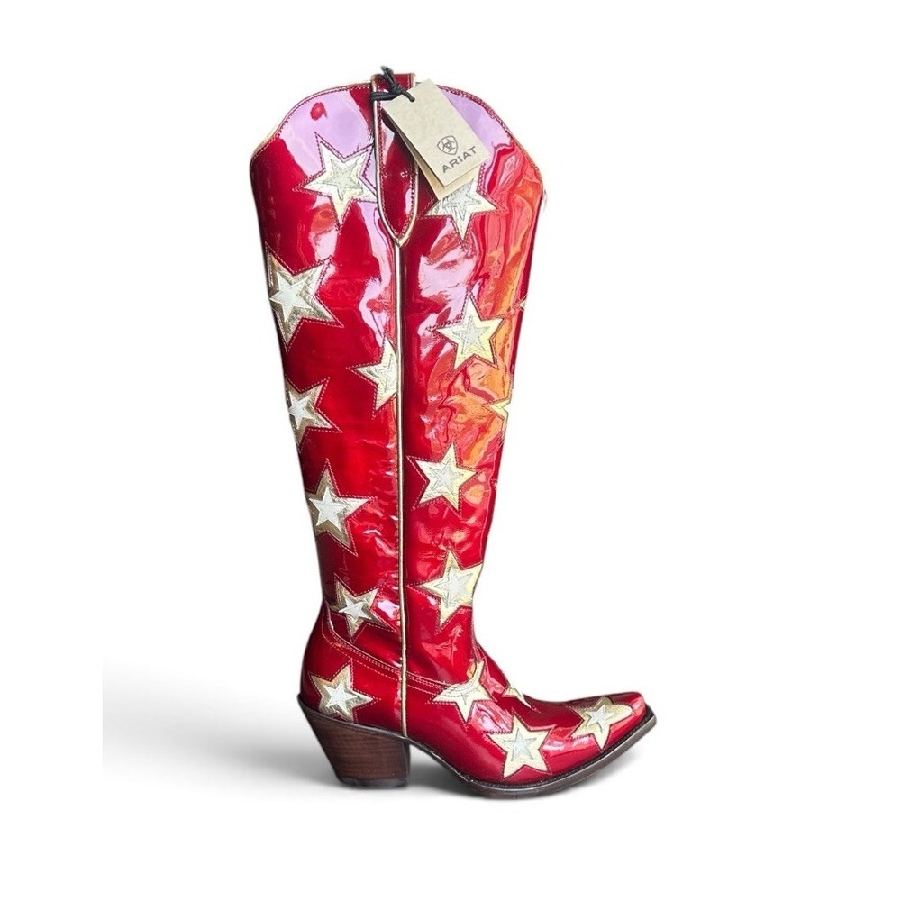 Ariat Casanova Leather Star Boot Cherry Heat Women's Size 9.5 16" Snip Toe